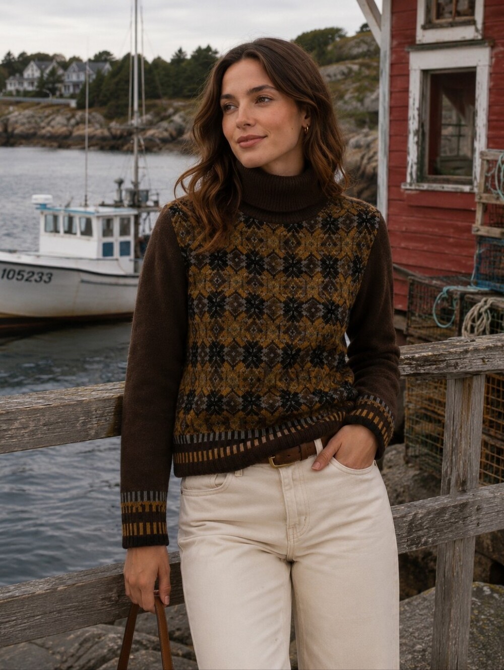 JW Anderson 100% Wool Fair Isle Turtleneck Sweater Brown Fisherman Heritage Knit
